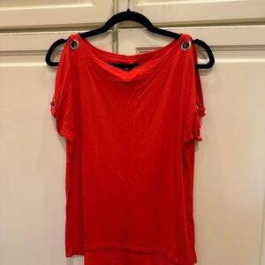 Red Women's Top with Grommet Detail
